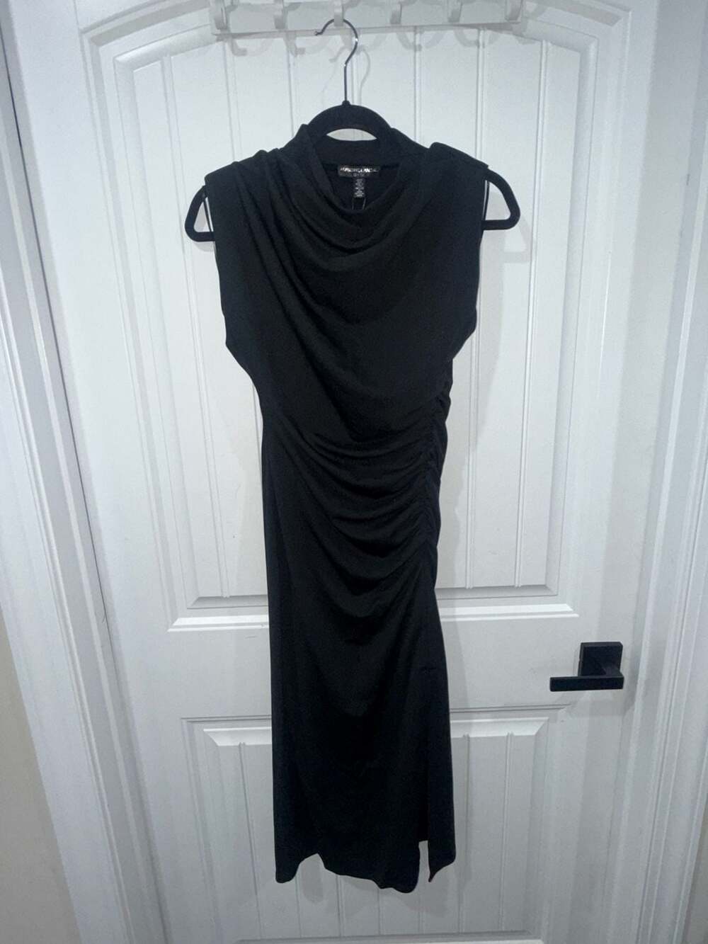 Adrienne Landau Onyx Ruched Cowl Neck Midi Dress, Size XS